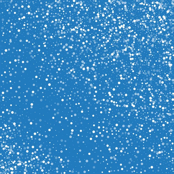 Zufällige fallende weiße Punkte zufällige Streuung mit zufälligen fallenden weißen Punkten auf blauem Hintergrund Vektor — Stockvektor