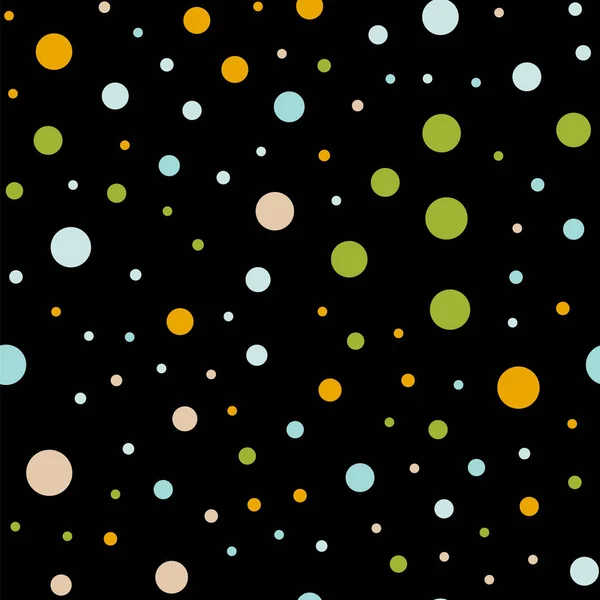 Kleurrijke polka dots naadloze patroon op zwart 1 achtergrond Charming klassieke kleurrijke polka dots — Stockvector