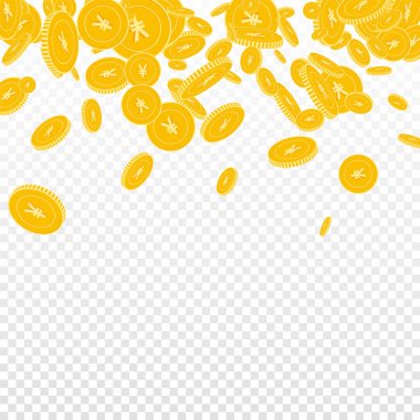 Çin yuan Cny paralar şeffaf arka plan güçlü dağılım üzerinde yüzen düşen parçalı paralar