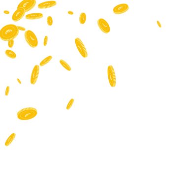 Avrupa Birliği Euro düşen dağınık düzensiz Eur paralar beyaz arka planda dramatik paralar