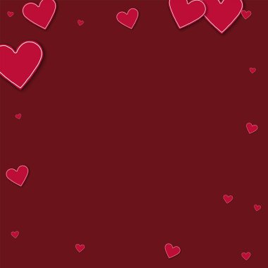 Rastgele kırmızı kağıt kalpler kaotik sınır şarap kırmızı arka plan üzerinde vektör çizim