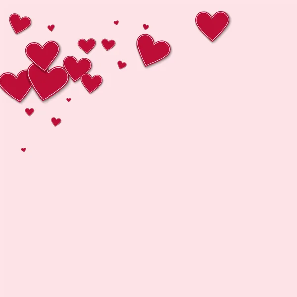 Corte corazones de papel rojo Esquina superior izquierda sobre fondo rosa claro Ilustración vectorial — Vector de stock