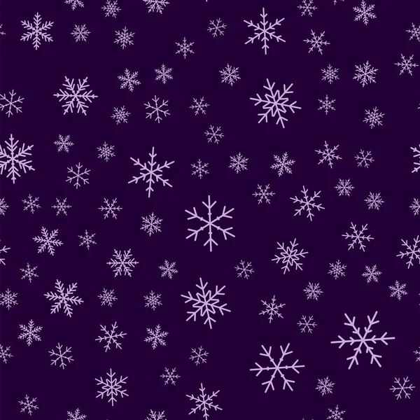 Flocon de neige violet motif sans couture sur fond de Noël violet Chaotique dispersé violet — Image vectorielle