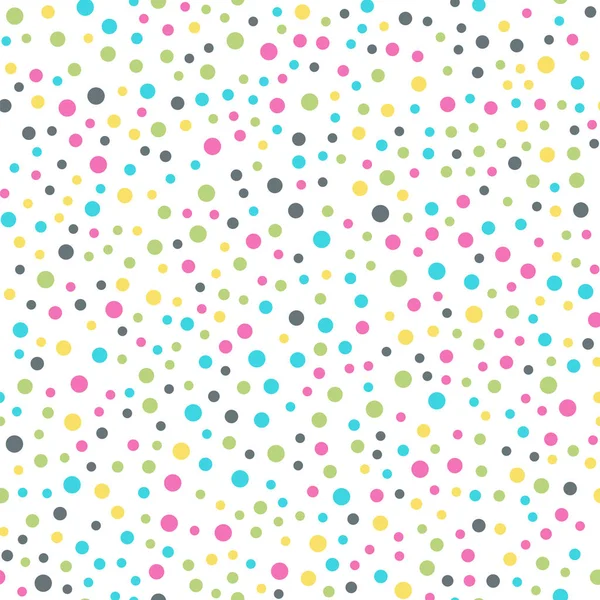 Puncte polka colorate model fără sudură pe alb 10 fundal Strălucitor clasic colorat puncte polka — Vector de stoc