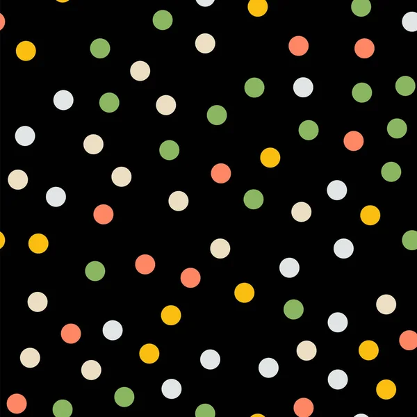 Kleurrijke polka dots naadloze patroon op zwart 5 achtergrond Bizarre klassieke kleurrijke polka dots — Stockvector