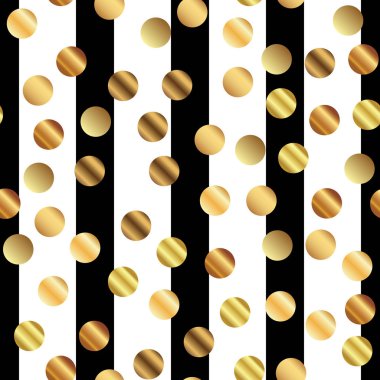 Altın nokta seamless modeli siyah beyaz çizgili arka plan büyük degrade altın noktalar üzerinde