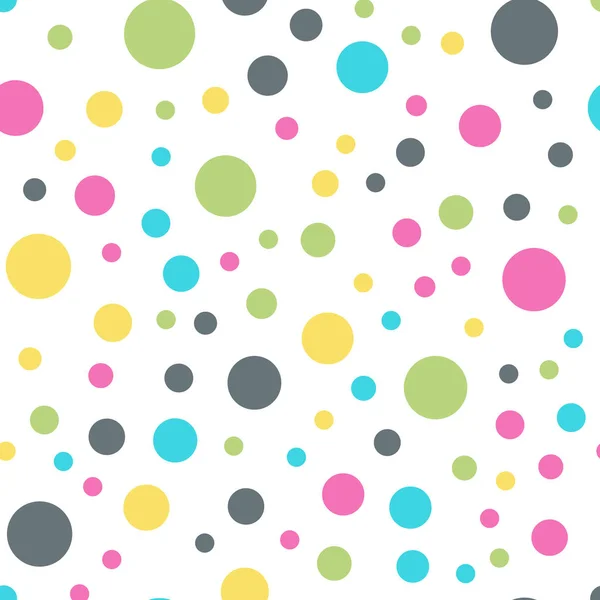 Kleurrijke polka dots naadloze patroon op wit 10 achtergrond verrassende klassieke kleurrijke polka dots — Stockvector