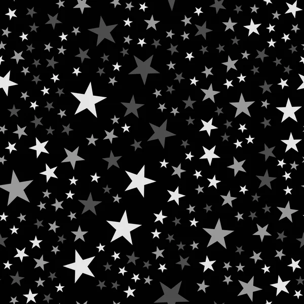 Estrelas brancas padrão sem costura no fundo preto Extraordinário infinito aleatório espalhados estrelas brancas — Vetor de Stock