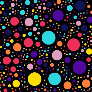 Memphis stili puantiyeli seamless modeli siyah arka plan benzersiz modern memphis polka noktaları üzerinde