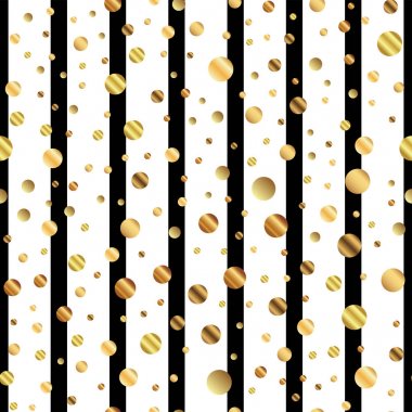 Altın nokta seamless modeli siyah beyaz çizgili arka plan süper degrade altın noktalar üzerinde