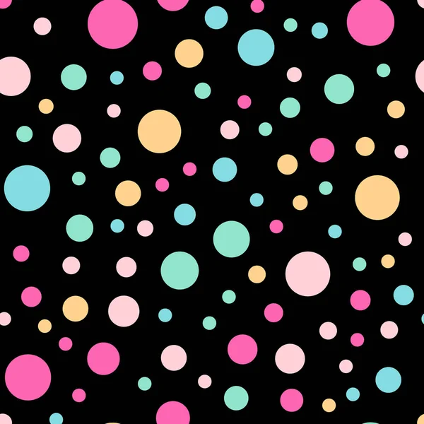 Bunte Tupfen nahtloses Muster auf schwarzem 3 Hintergrund bezaubernde klassische bunte Tupfen — Stockvektor