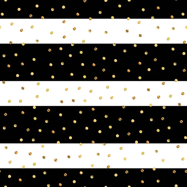 Złote kropki wzór na czarno-białe prążkowane tło zapierające dech w piersiach gradientu złoty — Wektor stockowy