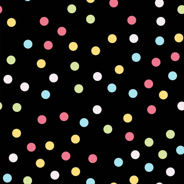 Kleurrijke polka dots naadloze patroon op zwart 4 achtergrond Dazzling klassieke kleurrijke polka dots — Stockvector