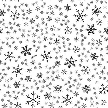 Siyah kar taneleri siyah kar taneleri Dikişsiz desen beyaz Noel arka planda kaotik dağınık
