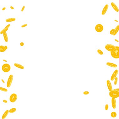 Hint Rupisi beyaz arka plan alışılmadık dağınık sınır üzerinde düşen dağınık düzensiz INR paralar paralar