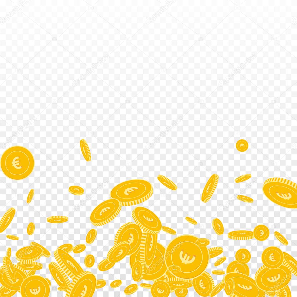 European Union Euro coins falling Scattered floating EUR coins on transparent background Pleasant