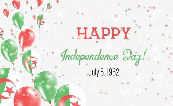 Dzień Niepodległości Algierii pozdrowienie Card. Latające balony w barwach narodowych Algierii. Szczęśliwy dzień niepodległości Algierii wektor ilustracja. — Wektor stockowy