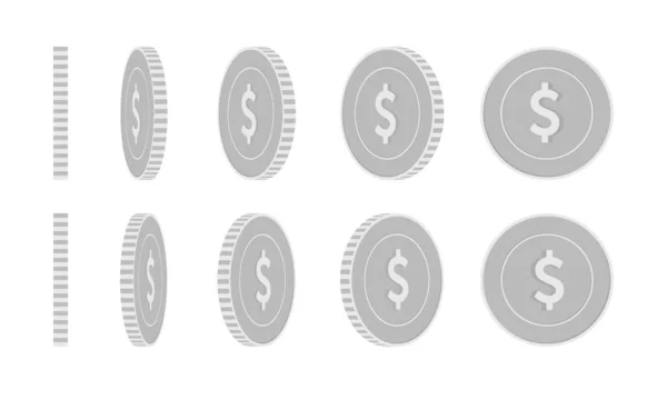 American dollar rotating coins set, animation read — Stock Vector