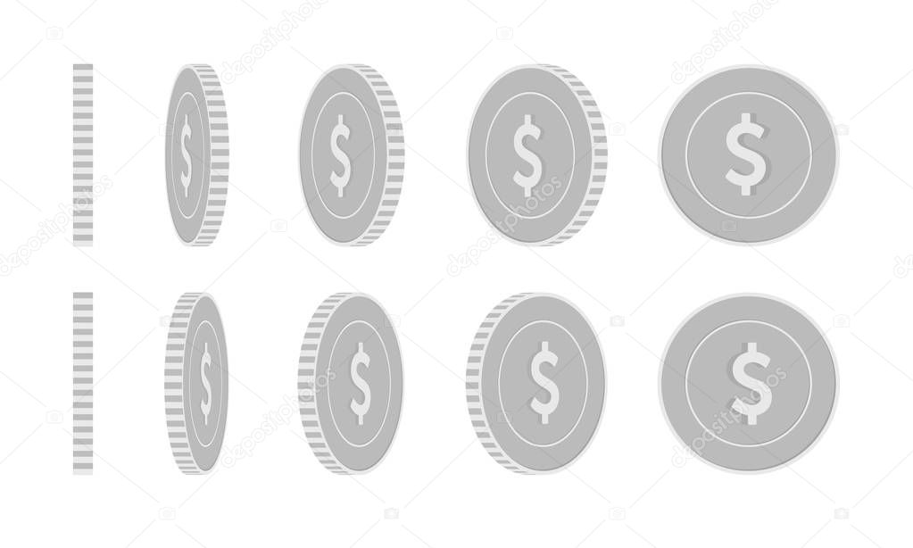 American dollar rotating coins set, animation read