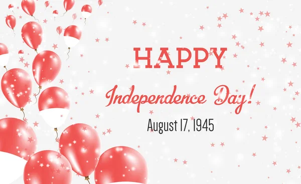 インドネシア独立記念日は、インドネシアの国旗の色の風船をフライング カードの挨拶します。ハッピー独立記念日インドネシアのベクトル図. — ストックベクタ