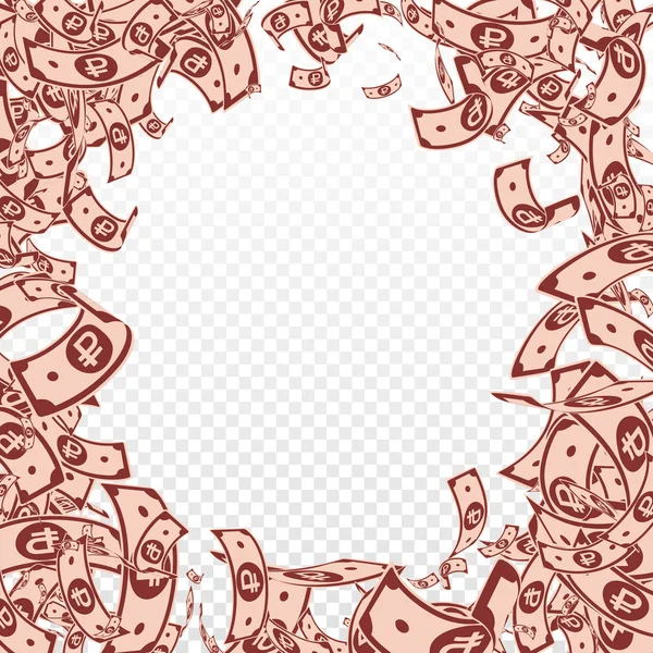 Russian ruble notes falling. Messy RUB bills on tr — Stock Vector