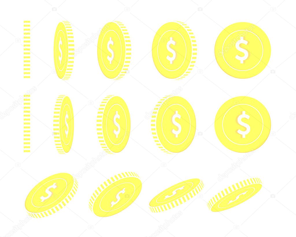 American dollar rotating coins set, animation read