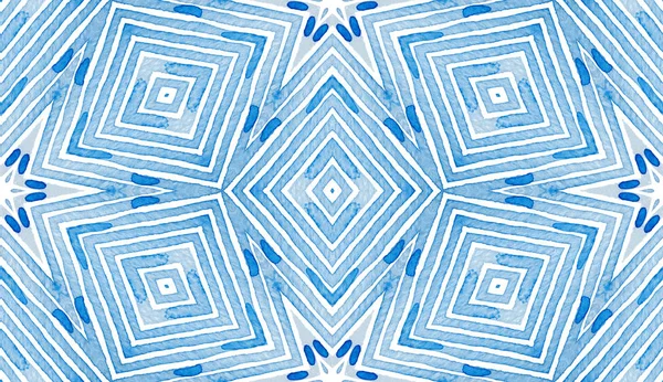 Blauwe Geometrische Aquarel. Nieuwsgierige Naadloze Patter — Stockfoto