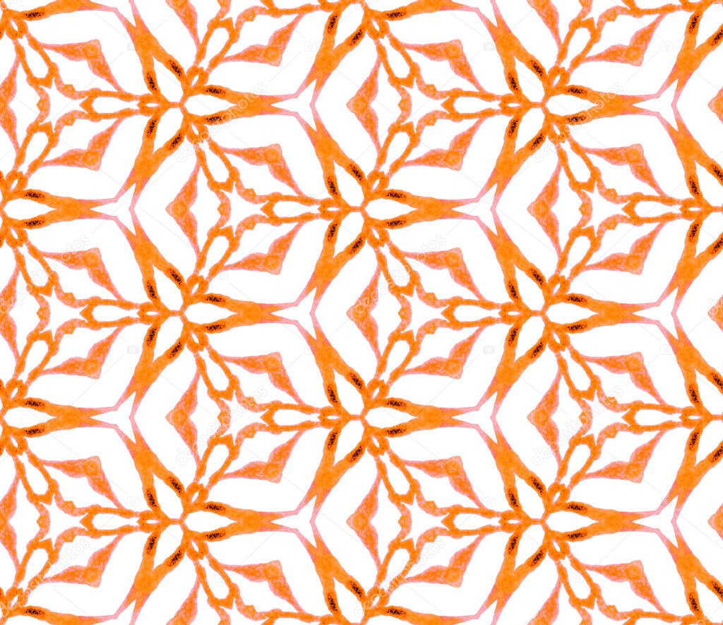Orange medallion seamless pattern. Hand drawn wate