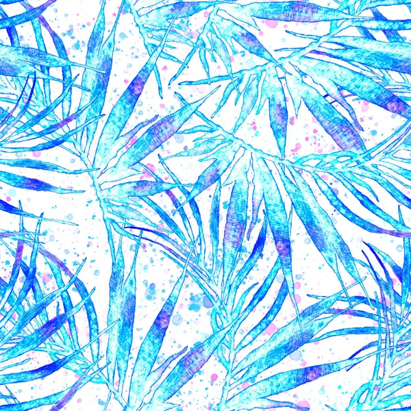 热带无缝模式。水彩混乱棕榈 — 图库照片