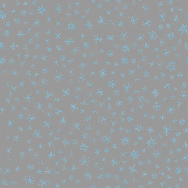 Handritade blå snöflingor jul sömlös Patt — Stockfoto