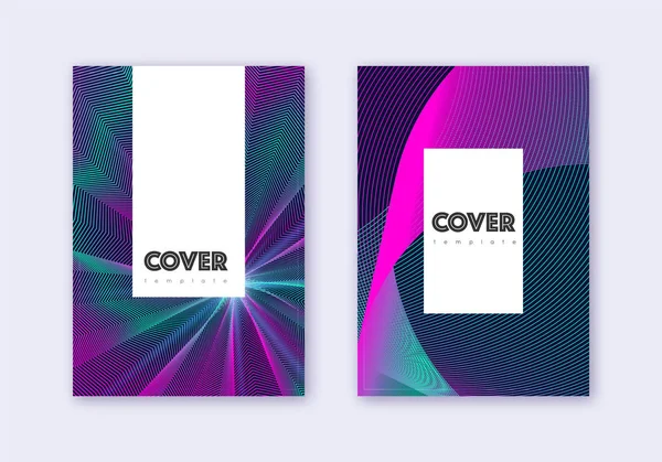 Hipster-Cover-Design-Vorlagen-Set. Neon abstrakt l — Stockvektor