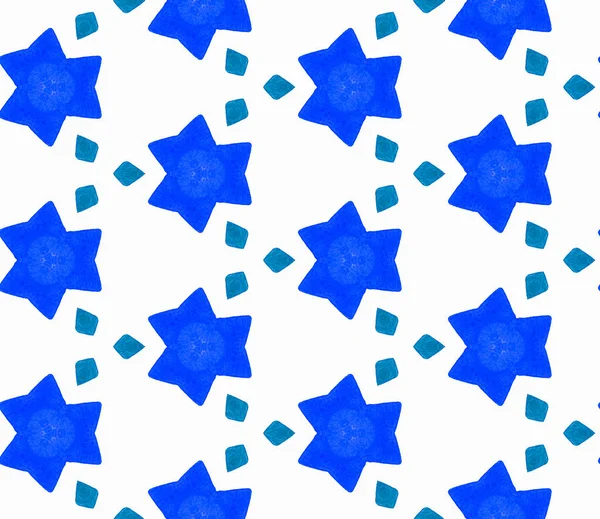 Blauw blauw retro naadloze patroon. Hand getrokken water — Stockfoto