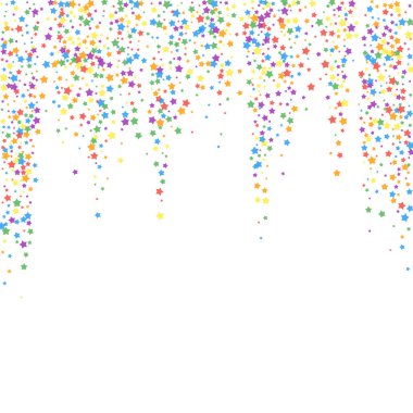 Şenlikli konfeti. Kutlama yıldızları. Gökkuşağı parlaklığı