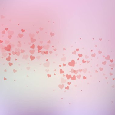 Kırmızı kalp konfetileri sever. Sevgililer Günü düşüyor 