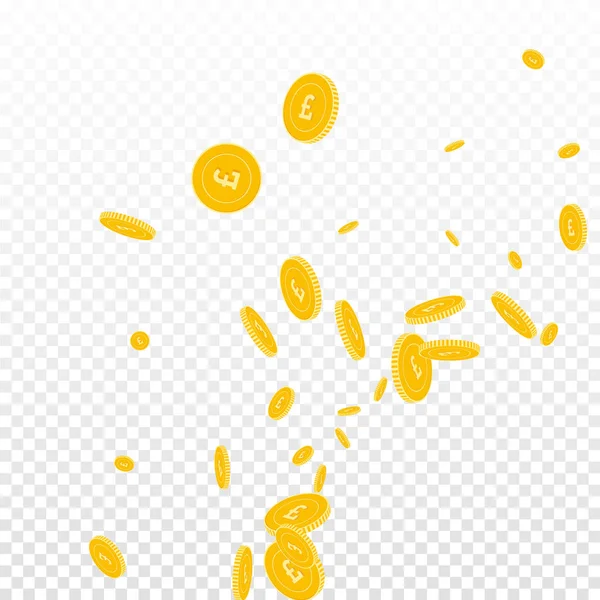 British pound coins falling. Scattered disorderly — Stock Vector