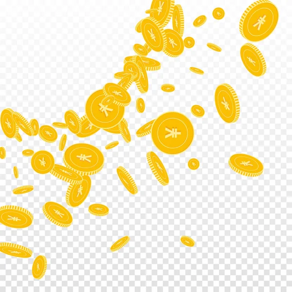 Chinese yuan coins falling. Scattered floating CNY — Stock Vector