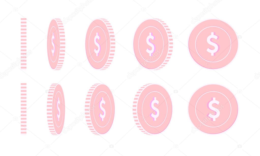 American dollar rotating coins set, animation read