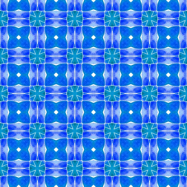 Wzór bez szwu mozaiki. Niebieski, niezrównany boho chic — Zdjęcie stockowe