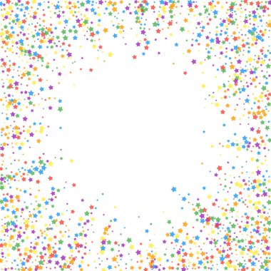 Şenlikli konfeti. Kutlama yıldızları. Gökkuşağı parlaklığı