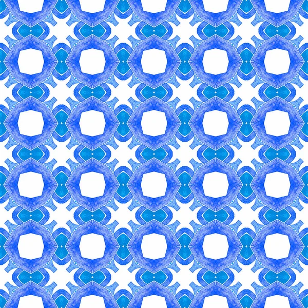 Watercolor medallion seamless border. Blue — Stock Photo, Image