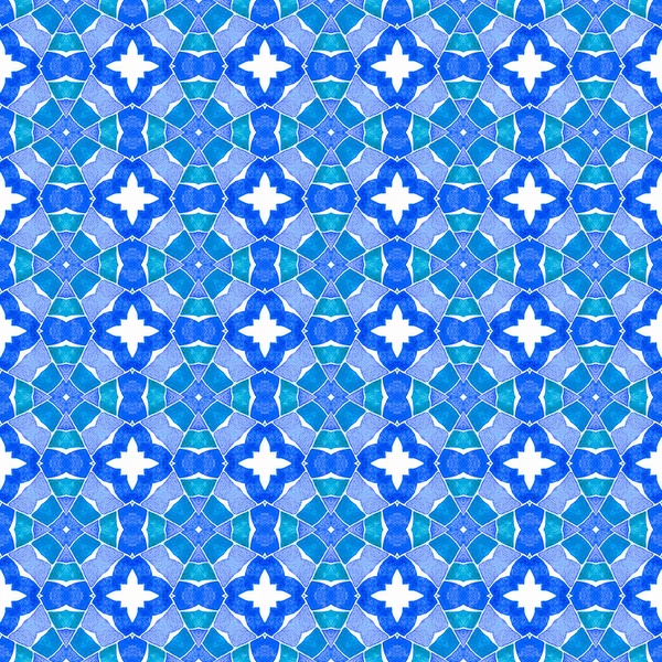 Borda sem costura mosaico verde desenhado à mão. Azul — Fotografia de Stock