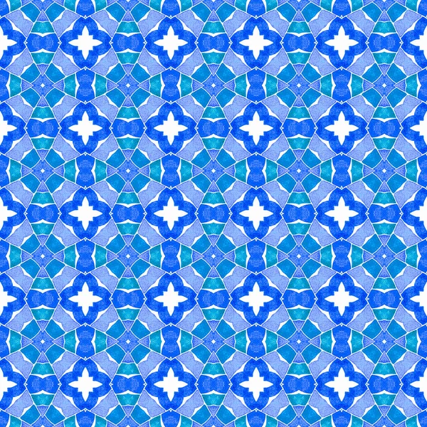 Bordo senza cuciture mosaico verde disegnato a mano. Blu — Foto Stock