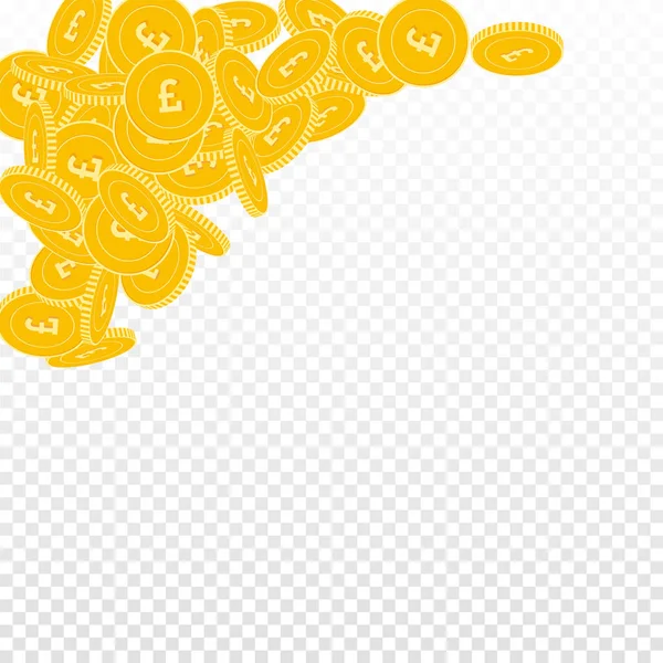 Las monedas de libras británicas cayendo. Dispersa grande GBP coi — Vector de stock