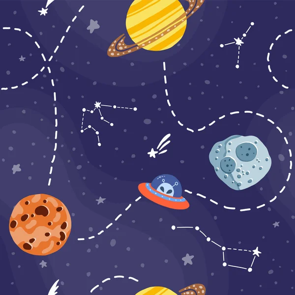 Diseño de patrón inconsútil Galaxy. Lindo diseño para — Vector de stock