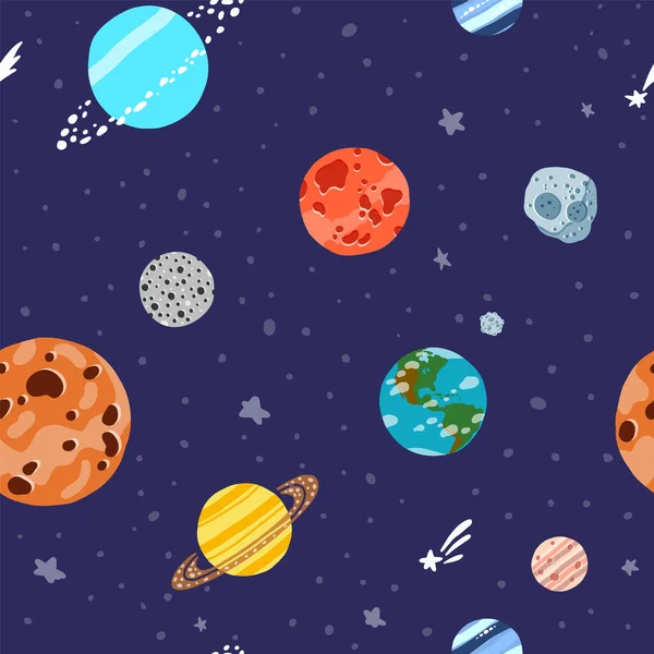 Cosmic fabric for kids. Solar system planets — Stock Vector