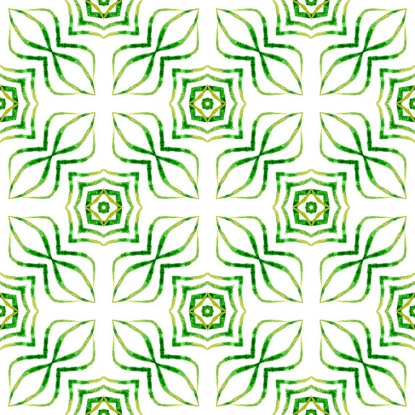 Watercolor ikat repeating tile border. Green — Stock Photo, Image