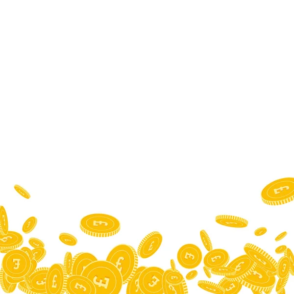 British pound coins falling. Scattered floating GB — Stock Vector