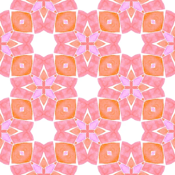 Watercolor ikat repeating tile border. Orange — Stock Photo, Image