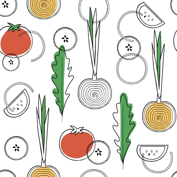 Patrón de verduras sin costura. Línea de fondo verduras. Fondo de alimentos orgánicos saludables — Vector de stock