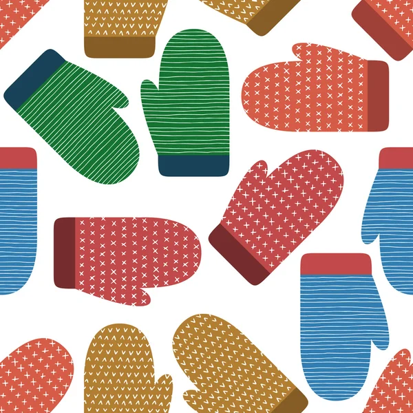 Knitted mittens seamless pattern. Winter, christmas, new year colorful background, banner, wallpaper, wrapping. Cartoon cute vector flat illustration — Stockový vektor